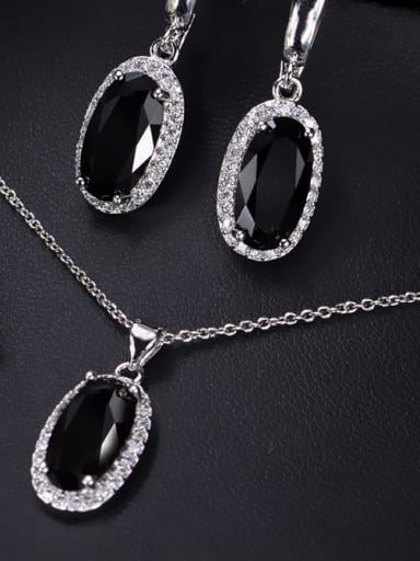 Brass Cubic Zirconia  Luxury Oval Earring Ring and Necklace Set