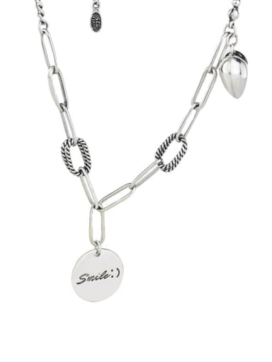 925 Sterling Silver Heart Vintage Hollow Chain Necklace