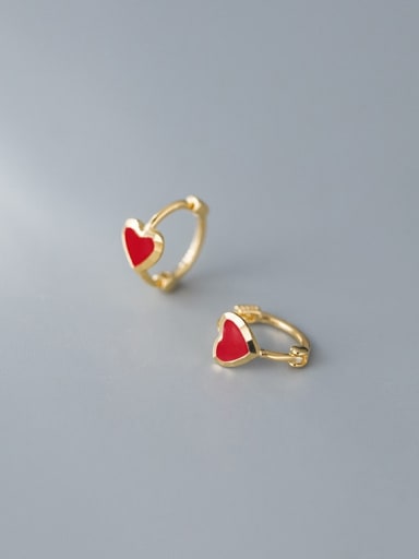 925 Sterling Silver Enamel Heart Minimalist Huggie Earring