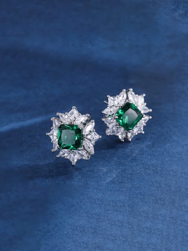Emerald Earrings Brass Cubic Zirconia Geometric Luxury Cluster Earring