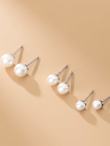 925 Sterling Silver Imitation Pearl Ball Minimalist Stud Earring