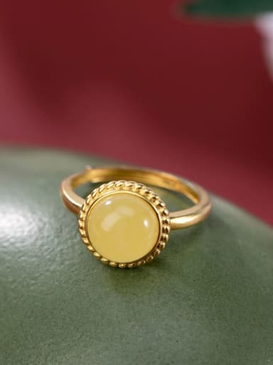 custom 925 Sterling Silver Amber Round Minimalist Band Ring