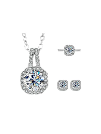 custom 925 Sterling Silver Moissanite  Luxury Square Earring Ring and Necklace Set