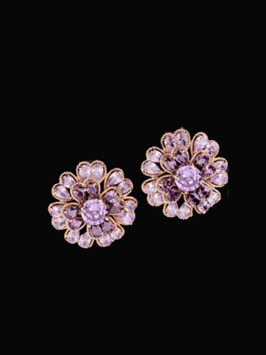 Purple zirconium Brass Cubic Zirconia Flower Luxury Stud Earring