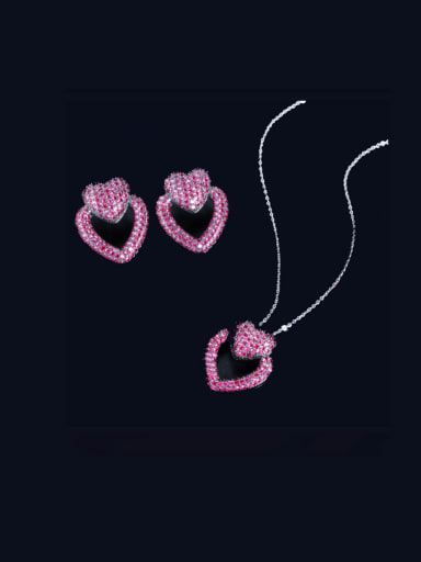 Brass Cubic Zirconia Statement Heart  Earring and Necklace Set