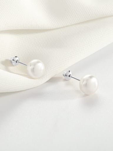 ES1710 [White Platinum Medium] 925 Sterling Silver Imitation Pearl Round Minimalist Stud Earring