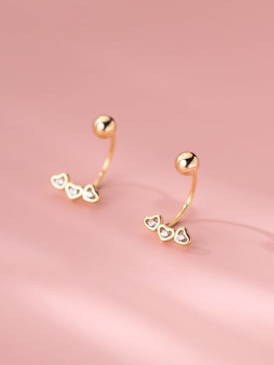 925 Sterling Silver Rhinestone Heart Minimalist Hook Earring