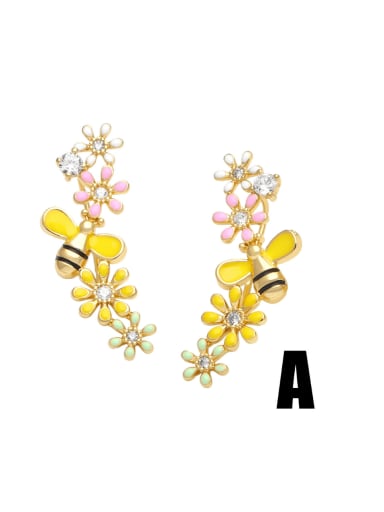 Brass Cubic Zirconia Enamel Flower Minimalist Stud Earring
