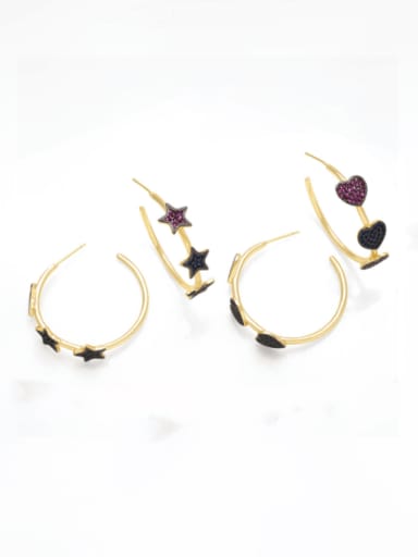 Brass Cubic Zirconia Pentagram Minimalist Stud Earring