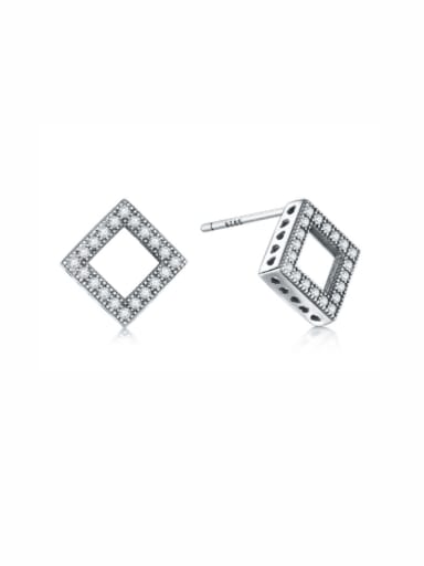 925 Sterling Silver Cubic Zirconia Square Vintage Stud Earring