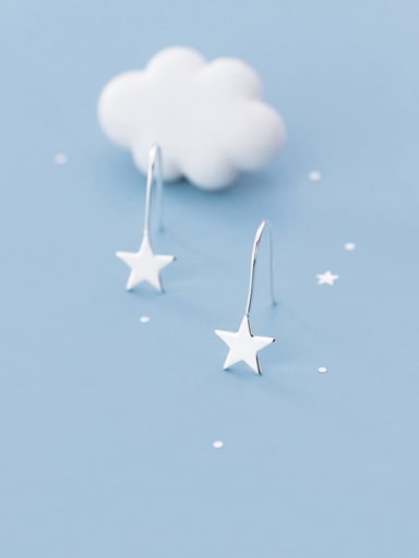 925 Sterling Silver With  Minimalist Smooth Star Hook Earrings