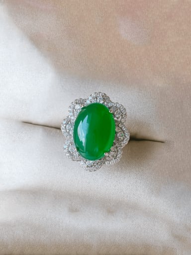 Emerald ring Brass Natural Stone Irregular Vintage Band Ring