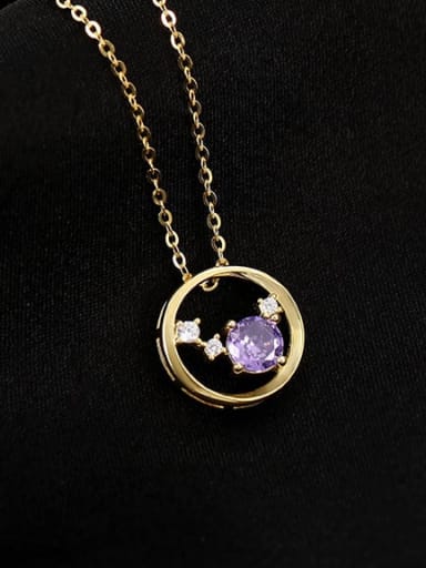 NS1028 gold+purple 925 Sterling Silver Cubic Zirconia Geometric Minimalist Necklace