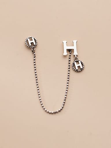 925 Sterling Silver Vintage Asymmetric H letter  Single Earring