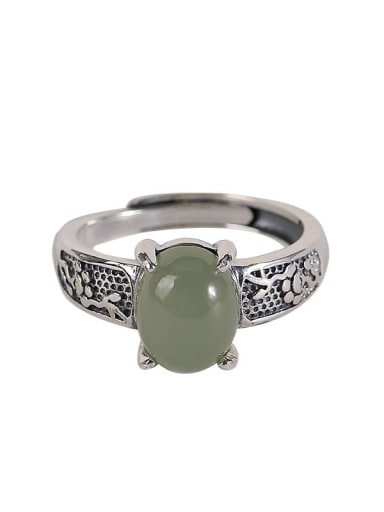925 Sterling Silver Jade Irregular Vintage Band Ring