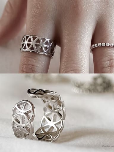 925 Sterling Silver Hollow  Geometric Minimalist Free Size Band Ring