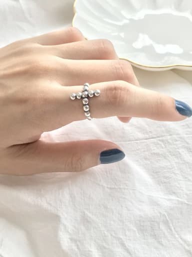 925 Sterling Silver Cross Vintage Free Size Bead Ring
