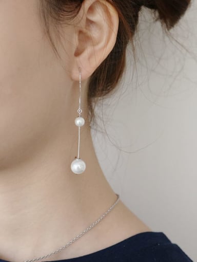 925 Sterling Silver Imitation Pearl Tassel Minimalist Threader Earring