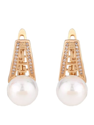 Brass Imitation Pearl Geometric Ethnic Stud Earring