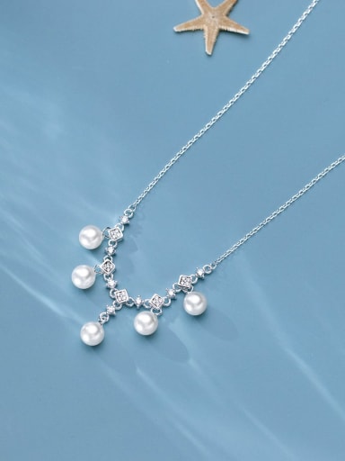 925 Sterling Silver Imitation Pearl Geometric Minimalist Necklace