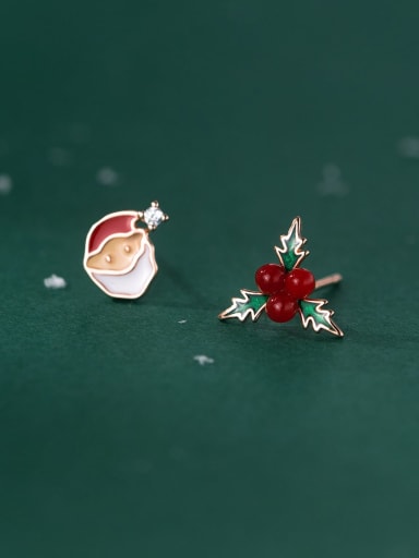 925 Sterling Silver Enamel Christmas Seris Cute Stud Earring