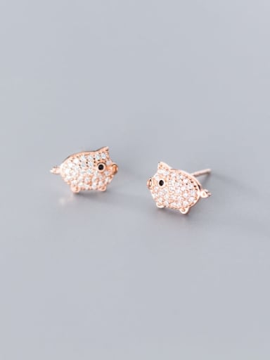925 Sterling Silver Cubic Zirconia  Pig Classic Stud Earring