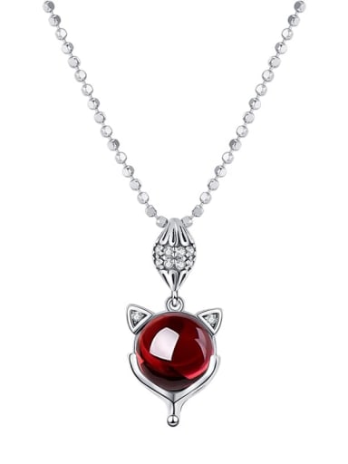 925 Sterling Silver Garnet Fox Vintage Necklace