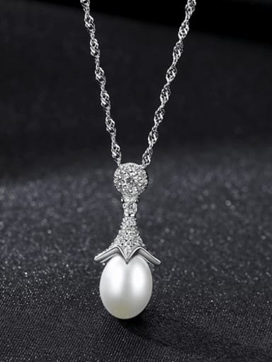 925 Sterling Silver Simple fashion Freshwater Pearl pendant  Necklace