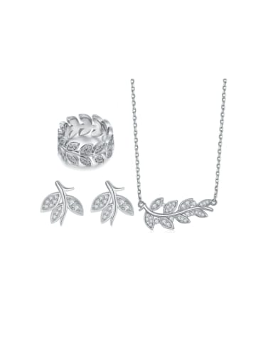 TLTZ041 set of 3 rings 925 Sterling Silver Cubic Zirconia Leaf Dainty Necklace