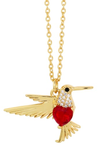 red Brass Cubic Zirconia  Bird Pendant Necklace
