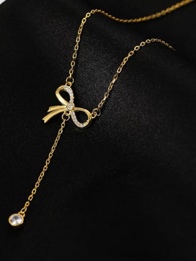 NS982 gold 925 Sterling Silver Cubic Zirconia Bowknot Tassel Dainty Tassel Necklace