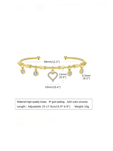 PBR 067G 1 Brass Cubic Zirconia Heart Trend Link Bracelet