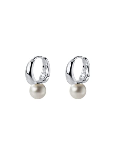 925 Sterling Silver Imitation Pearl Heart Drop Earring