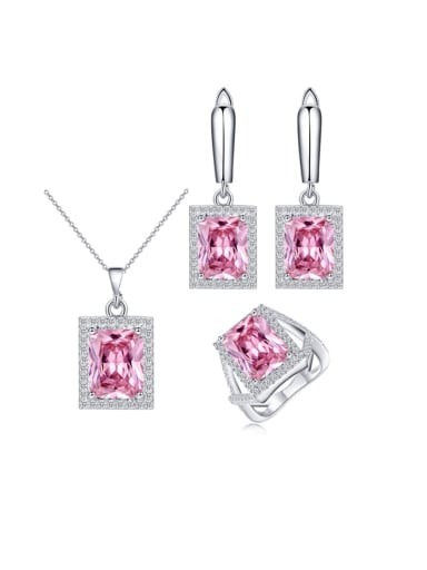 Brass Cubic Zirconia Luxury Geometric  Earring Ring and Necklace Set