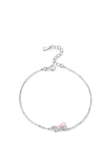 Pink Bow Bracelet 925 Sterling Silver Enamel Minimalist Bowknot  Earring and Necklace Set