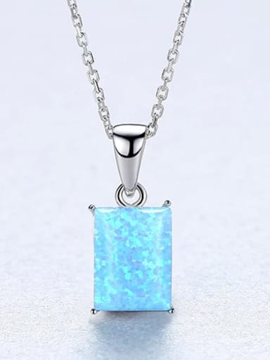 Blue 20F04 925 Sterling Silver Blue Opal simple Square Pendant Necklace