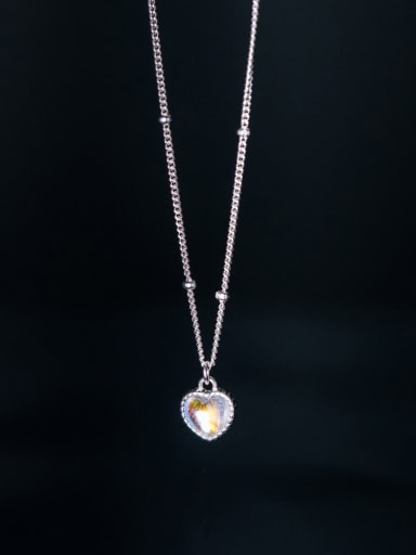 925 Sterling Silver Glass Stone Heart Minimalist Necklace