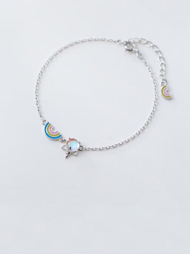 925 Sterling Silver Multi Color Rainbow Minimalist Link Bracelet