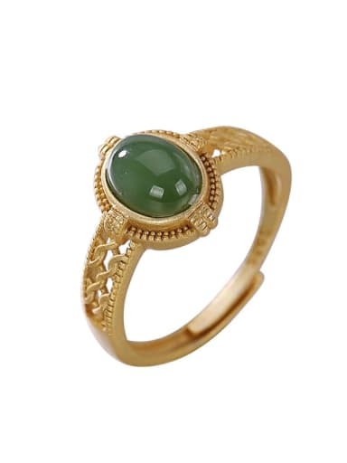 925 Sterling Silver Jade Oval Vintage Band Ring