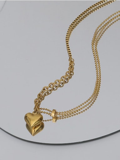 Titanium Steel Smooth Heart Hip Hop  Asymmetric chain Necklace