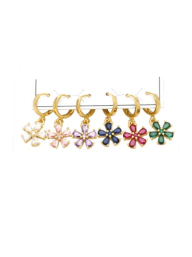 Brass Cubic Zirconia Flower Trend Huggie Earring