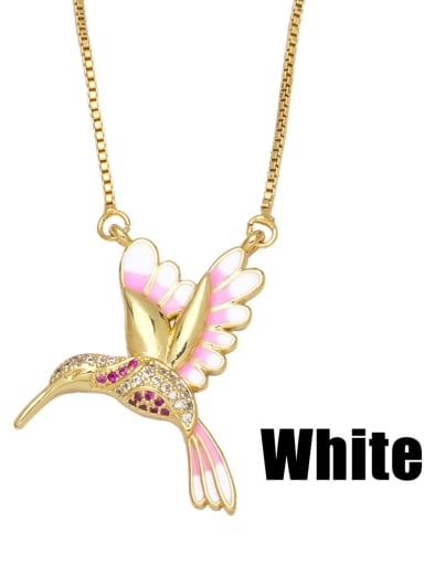 white Brass Cubic Zirconia Enamel Vintage Animal Bird  Pendant Necklace