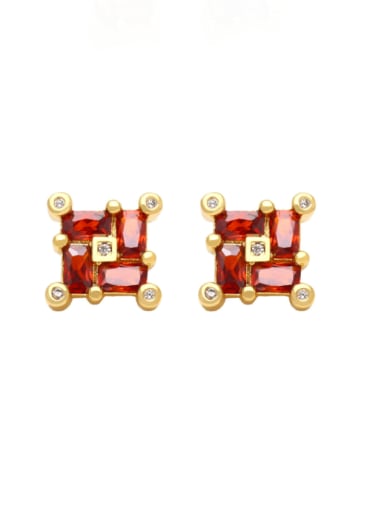red Brass Cubic Zirconia Square Minimalist Stud Earring