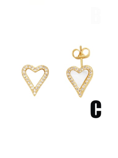 C Brass Cubic Zirconia Heart Minimalist Stud Earring