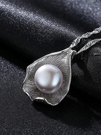 ?? 6B08 925 Sterling Silver Freshwater Pearl Water wave chain Freshwater Pearl Pendant Necklace