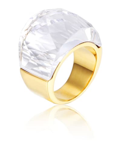 Titanium Steel Glass Stone Geometric Ring with waterproof