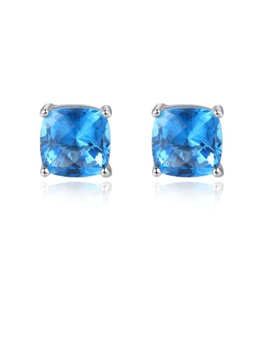 925 Sterling Silver Cubic Zirconia Blue Square Luxury Stud Earring