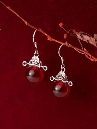 925 Sterling Silver With Platinum Plated Ethnic  Red Carnelian Hook Earrings