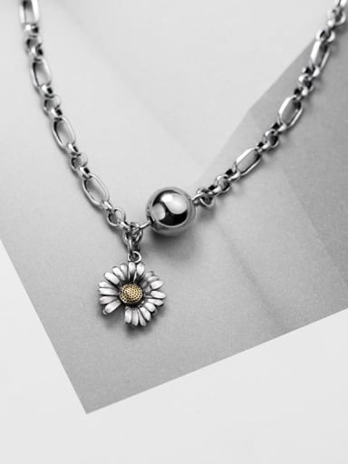 925 Sterling Silver Flower Vintage Chain Necklace