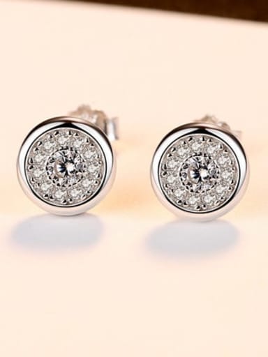 925 Sterling Silver Cubic Zirconia  Round Minimalist Stud Earring